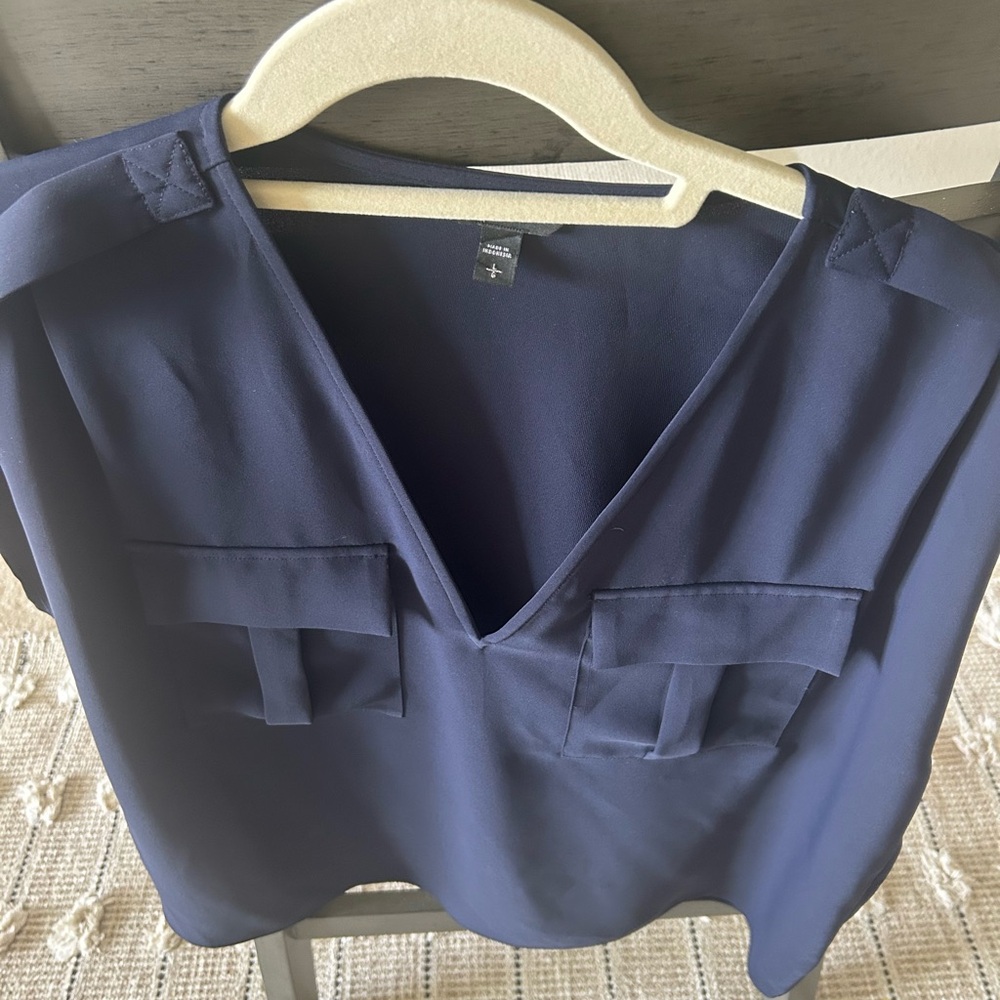 Express Navy V-Neck Utility Blouse